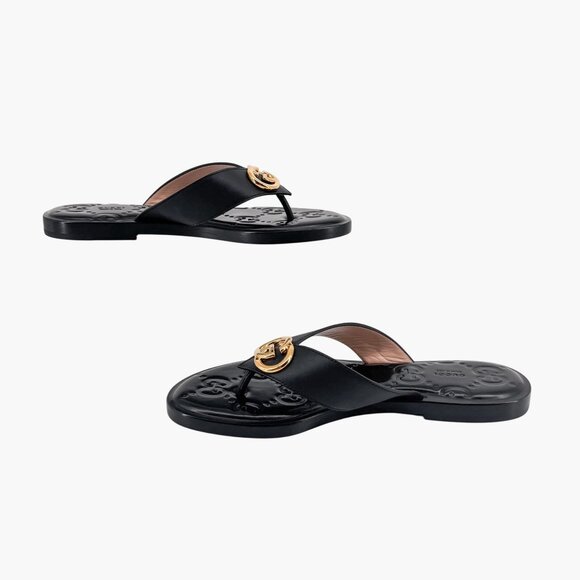 Gucci GG Black Interlocking Logo Flat Thong Sandal Flip Flop Size 37 US 7 Women - Picture 11 of 15